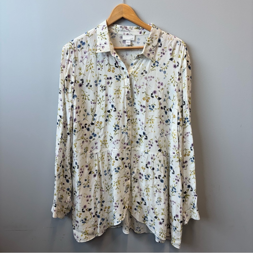 J Jill floral Large Tunic Peplum button down Floral‎ Lightweight Long Sleeve